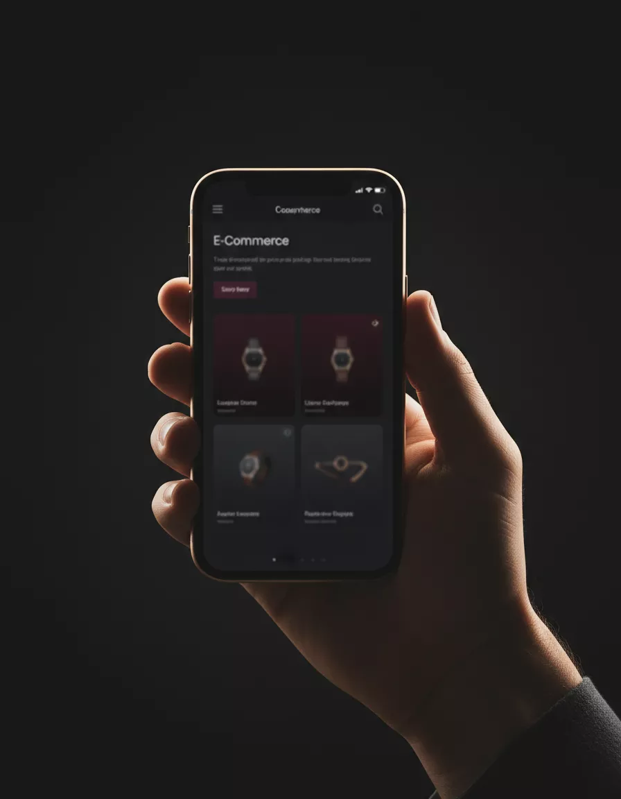 E-commerce elegante em smartphone na mão