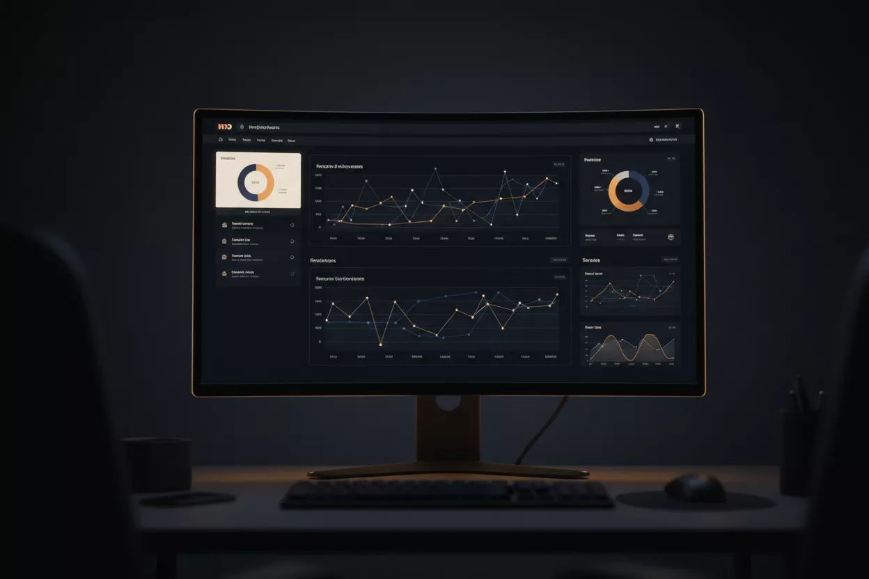 Dashboard de análise de dados em monitor moderno
